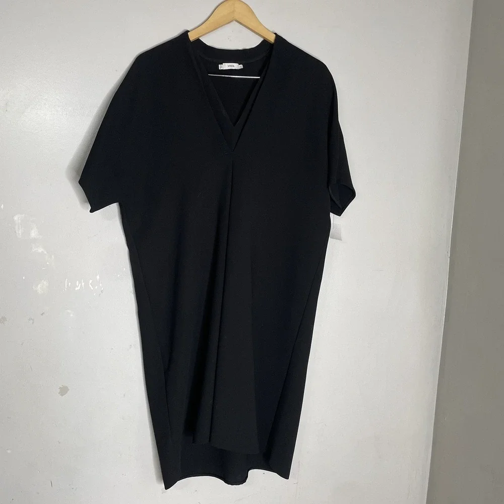 Vince Women's Crepe Elbow Sleeve Double‎ V-Neck Dress in Navy Size Medium